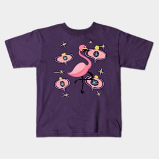 Christmas Flamingo in Midcentury Cartoony style Kids T-Shirt